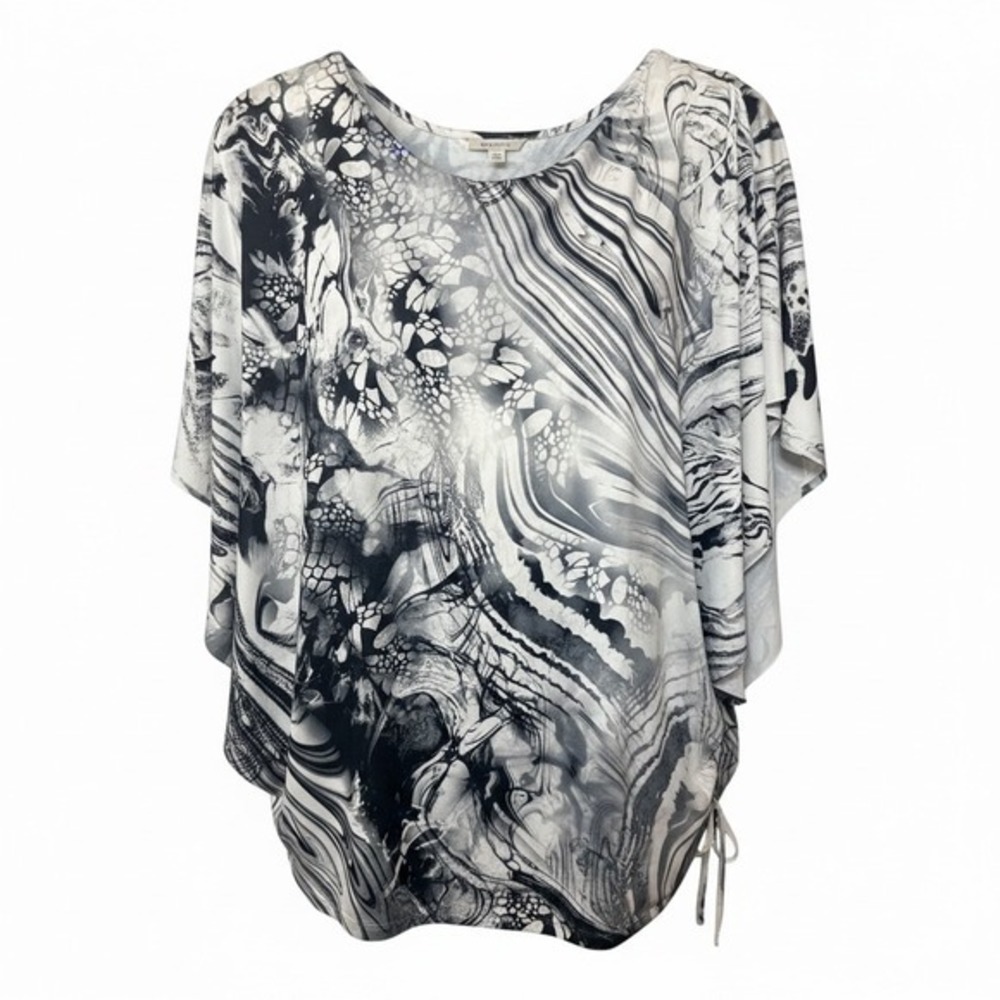 Style & Co Woman 2X Plus Size Butterfly Sleeve Top Black White Marble Blouse